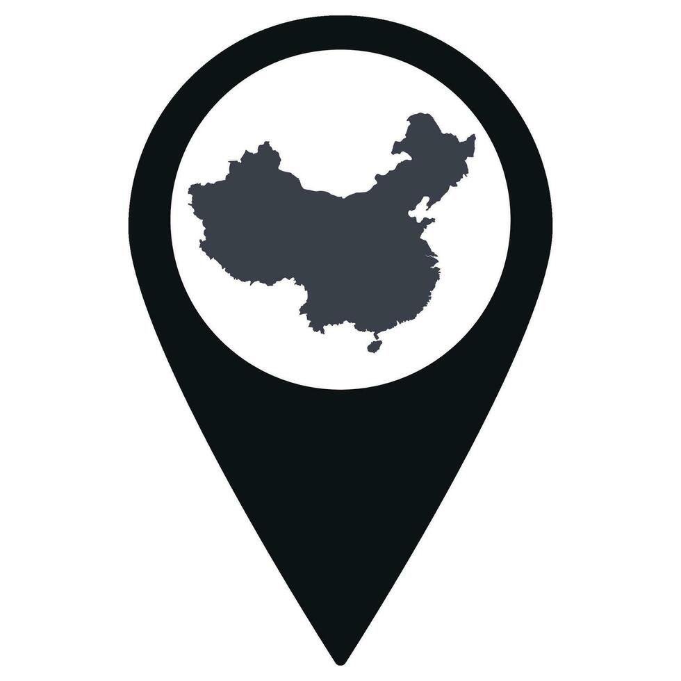 Black Pointer or pin location with China map inside. Map of China vector