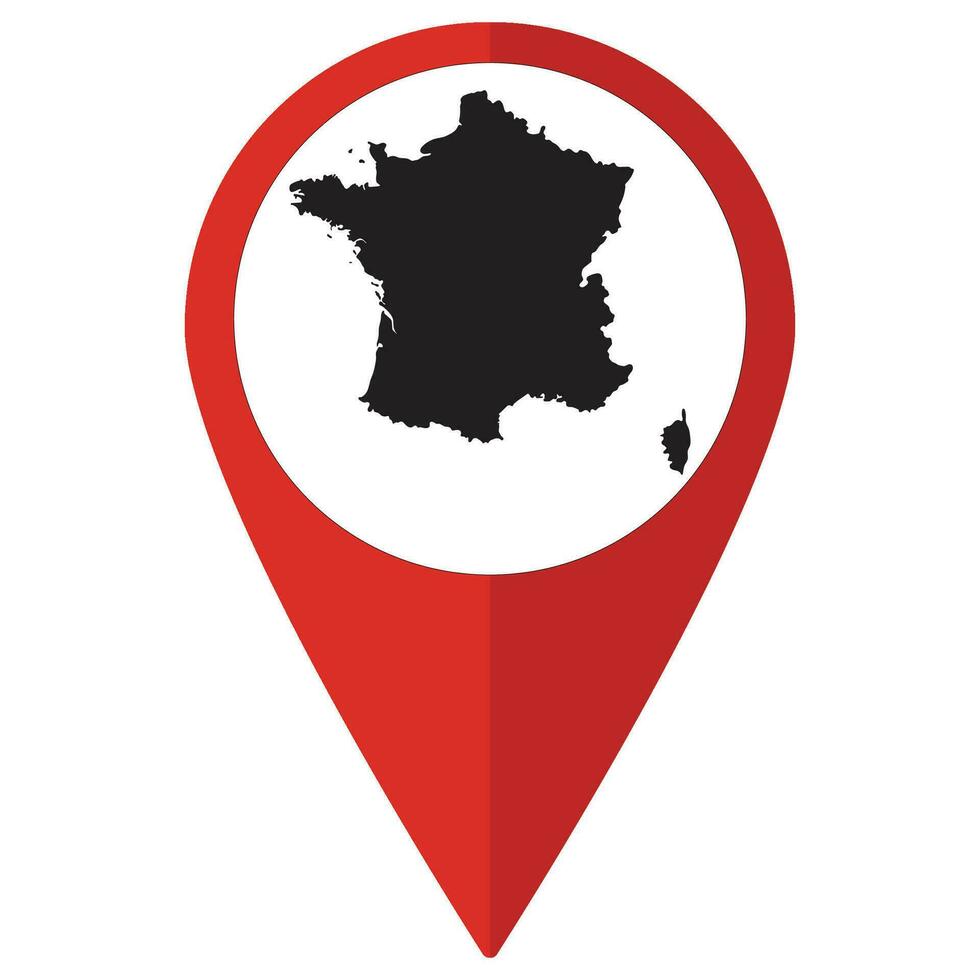 rojo puntero o alfiler ubicación con Francia o francés mapa adentro. Francia o francés mapa. vector