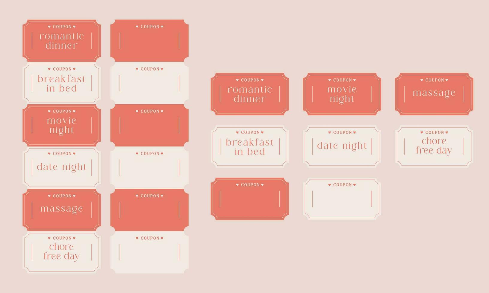 Valentines day ticket card coupon set. Element in pastel pink. Minimal modern vector. Template for graphic design, banner, party, holiday vector