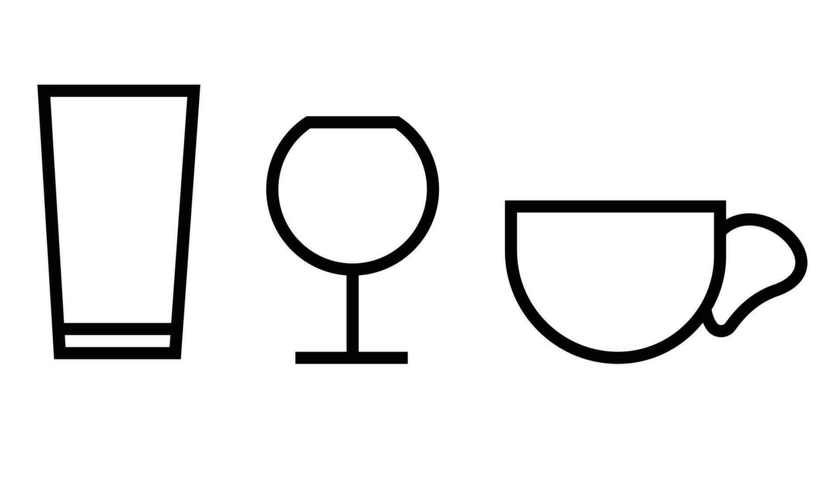 vector illustration icon of 3 simple glass or cup shapes. line drawing style. black and white color.