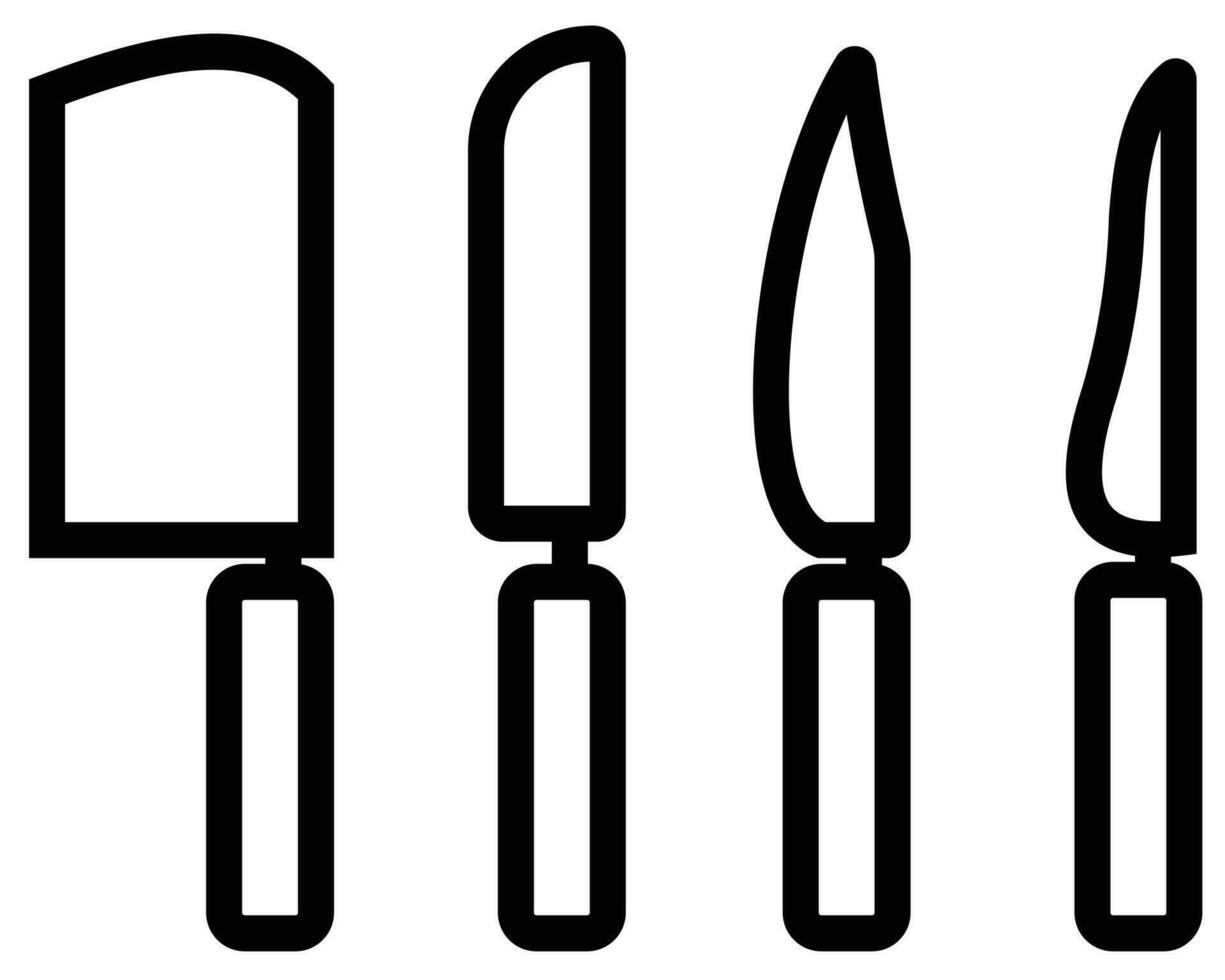 vector illustration icon of several knife shapes. Line drawing style. black and white color.