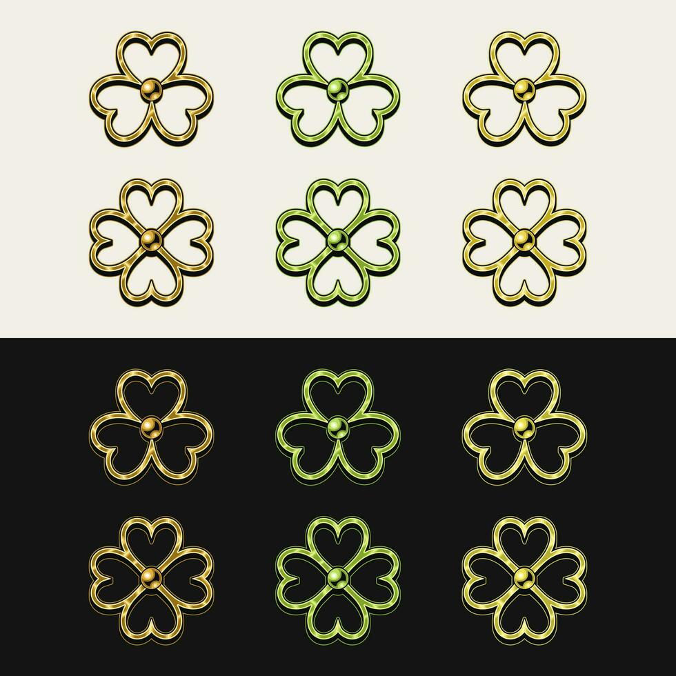 Trefoil and 4 four leaves lucky shamrock vector