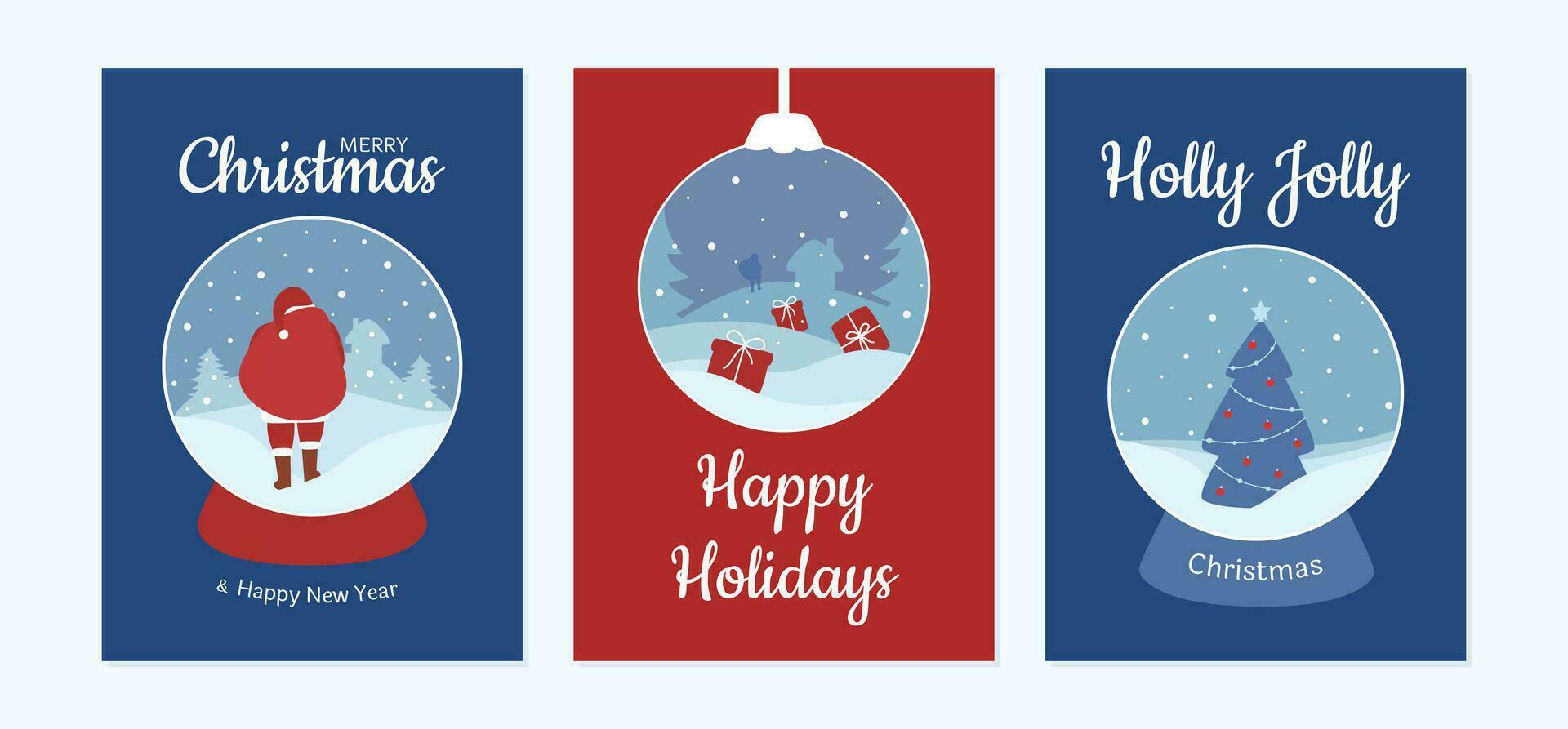 Christmas card set with snowglobe vector