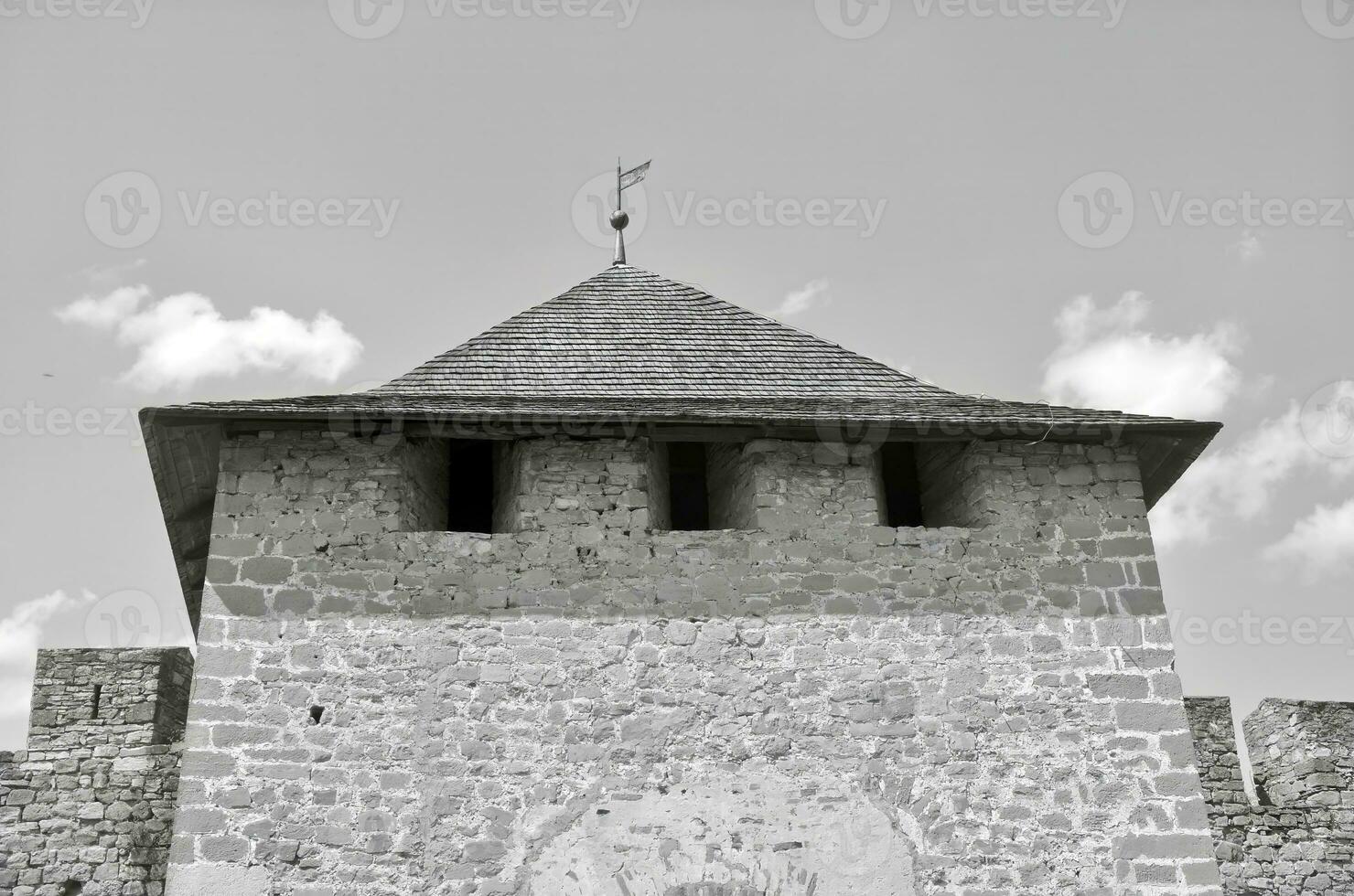 Fortress tower black and white background photo