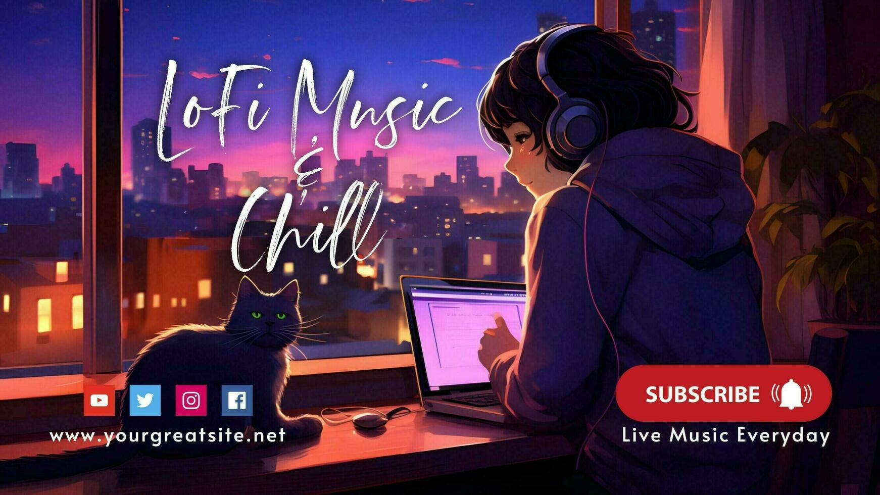 Lofi Music and Chill for Youtube Banner template