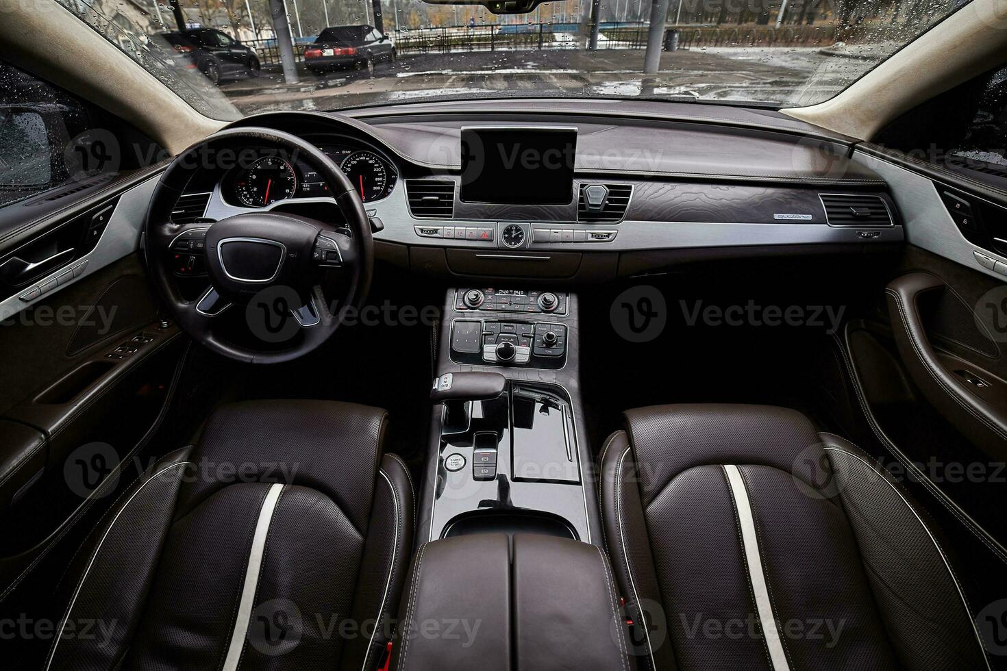 Inside moden car background, car elements and interior photo