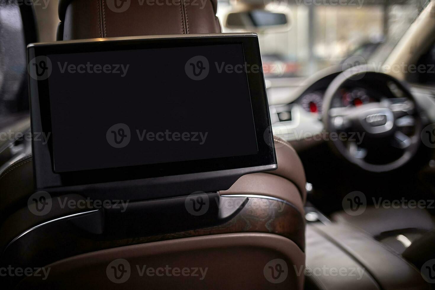 Sport car sensors and computer background, modern car elements close view, car interior photo