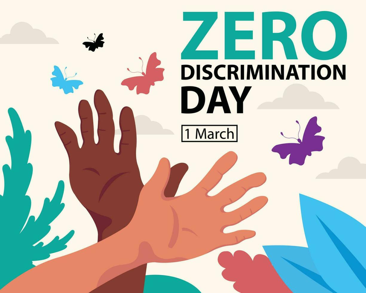 illustration vector graphic of a pair of hands with different skin colors form a butterfly pose, perfect for international day, zero discrimination day, celebrate, greeting card, etc.