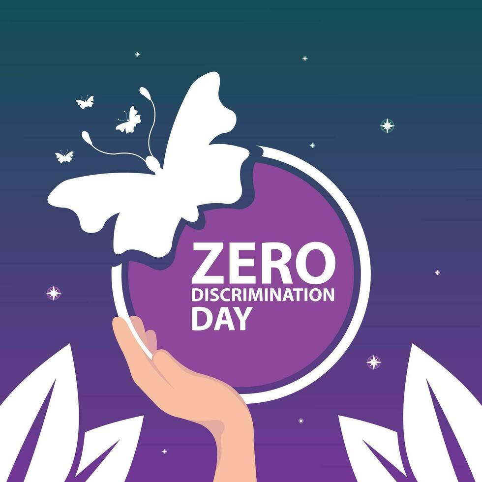 illustration vector graphic of hand holding a circle of butterflies, showing stars in the sky, perfect for international day, zero discrimination day, celebrate, greeting card, etc.