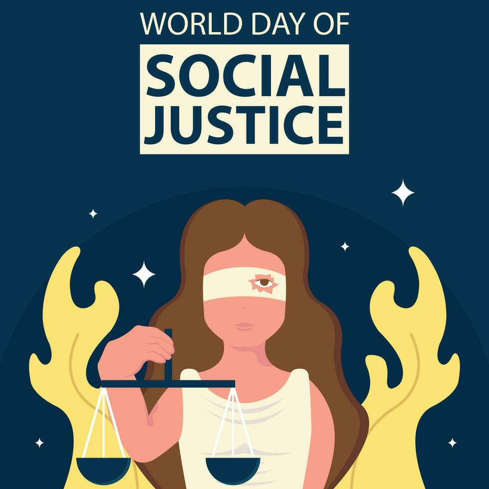illustration vector graphic of The blindfold of the goddess Themis has holes in it, revealing her eyes, perfect for international day, world day of social justice, celebrate, greeting card, etc.
