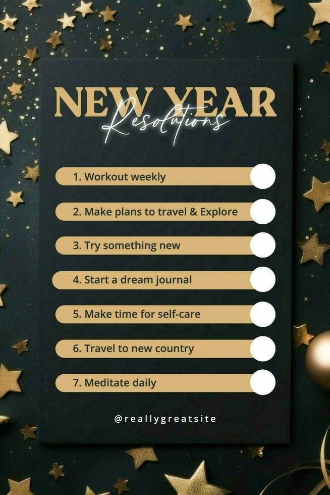 Black and Gold New Year Resolution Pinterest template