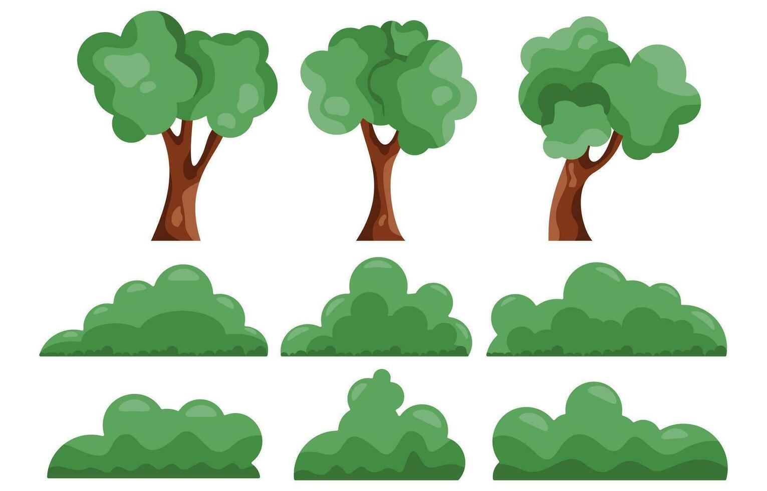 conjunto de dibujos animados arboles y arbustos vector ilustración