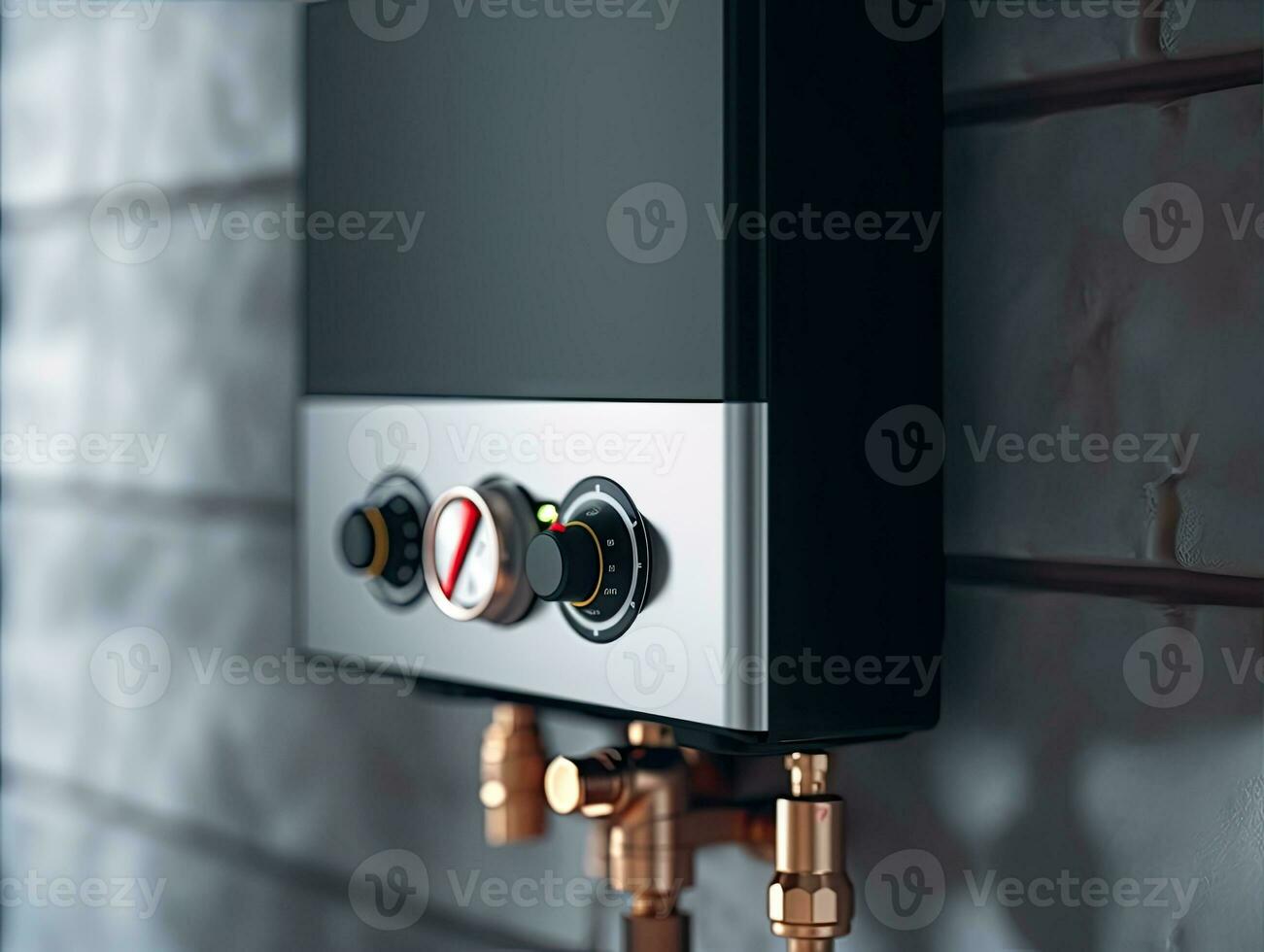 AI generated Home Comfort Innovation - Close-Up of Double-Circuit Combi Boiler on Wall - Generative AI photo