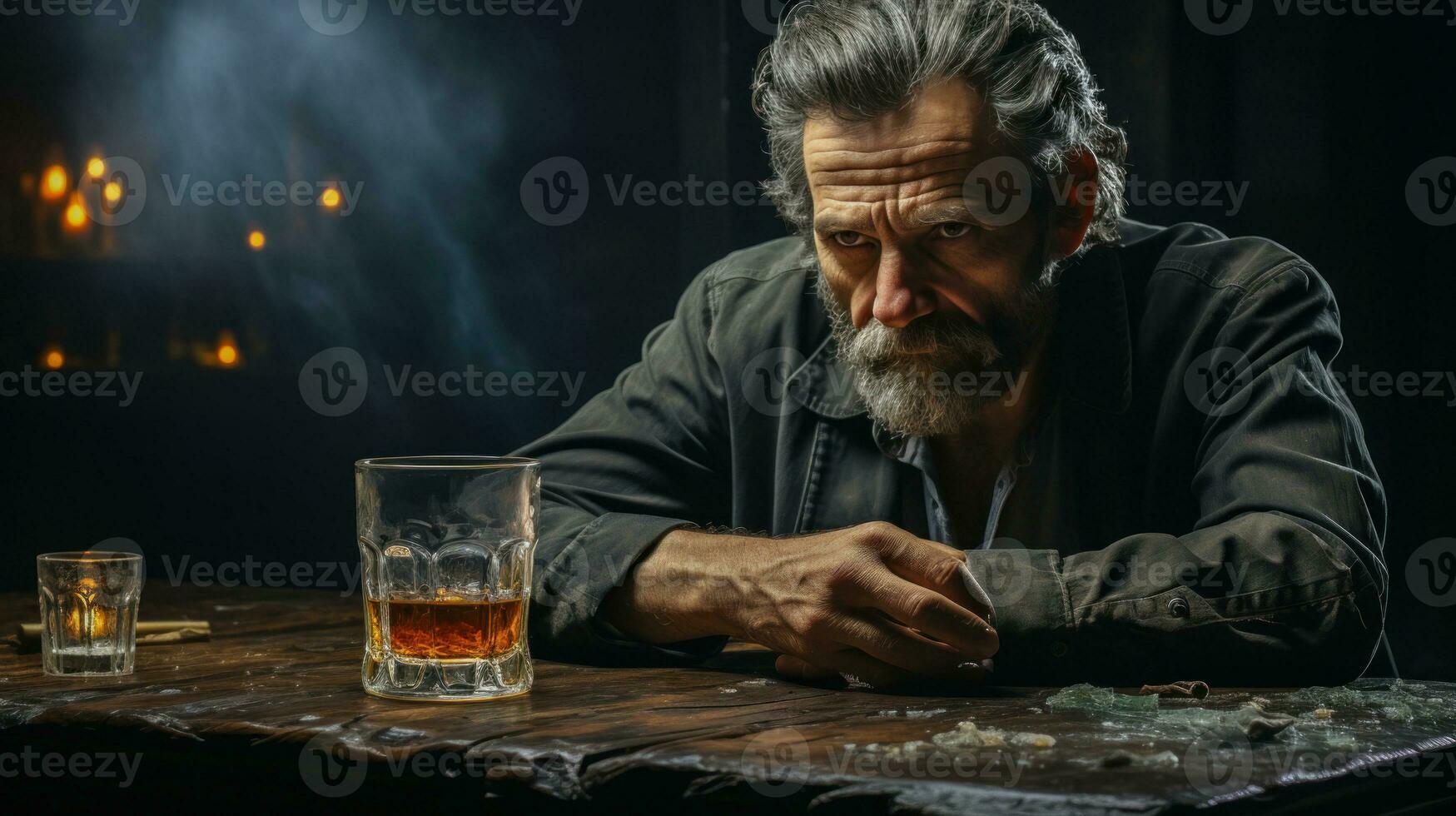 AI generated Alcohol-Fueled Solitude - A Troubled Man's Loneliness Unveiled - Generative AI photo