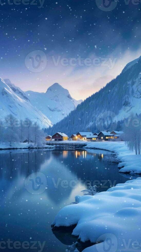 ai generado hermosa Nevado paisaje de Noruega foto