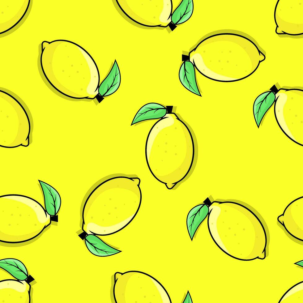 Seamless lemon pattern Yellow background. vector