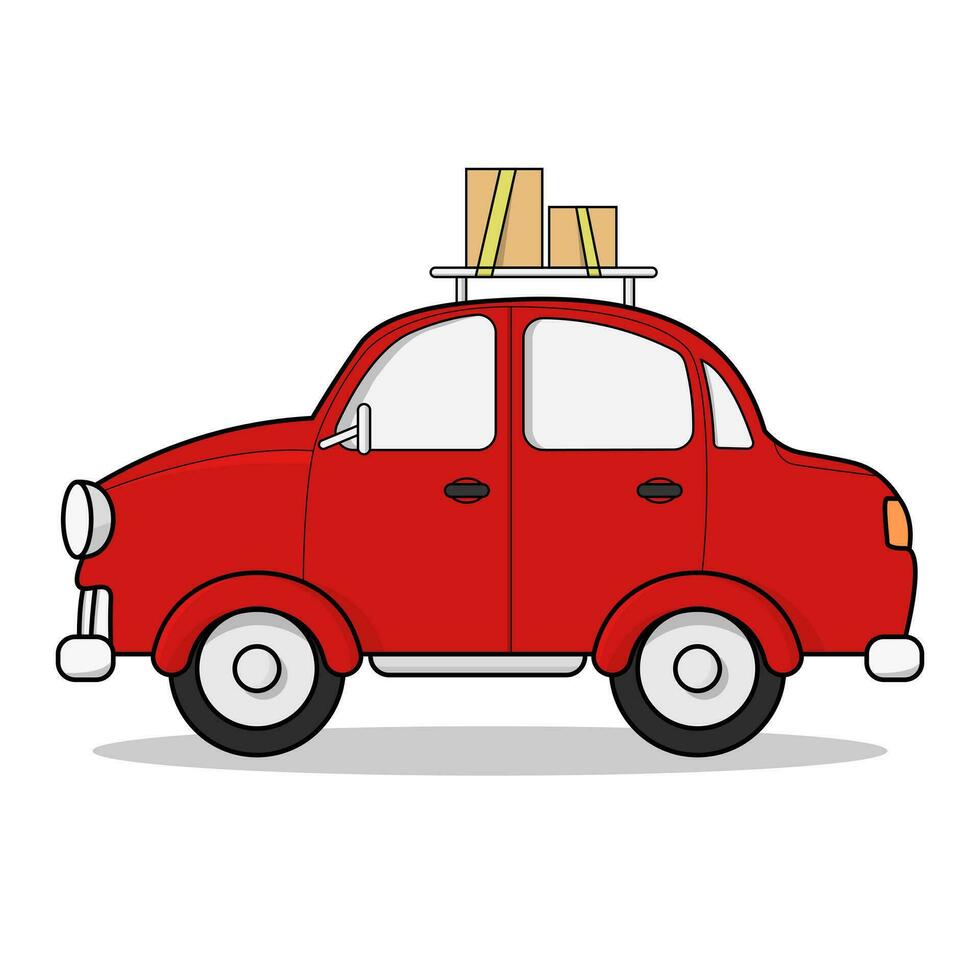 Cartoon red vintage car, vector. vector