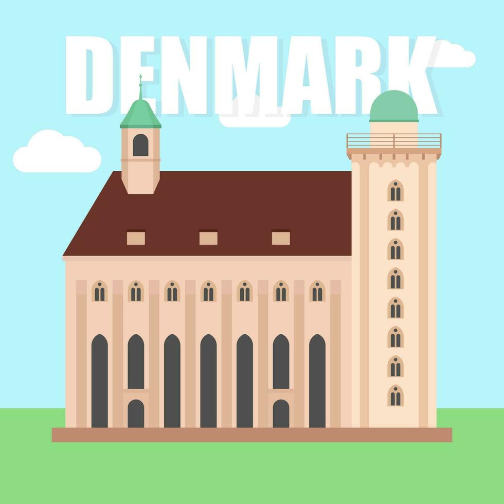 Architectural landmarks in Denmark are symbols of Copenhagen and Christiansborg. beautiful colorful building architecture Vector illustration