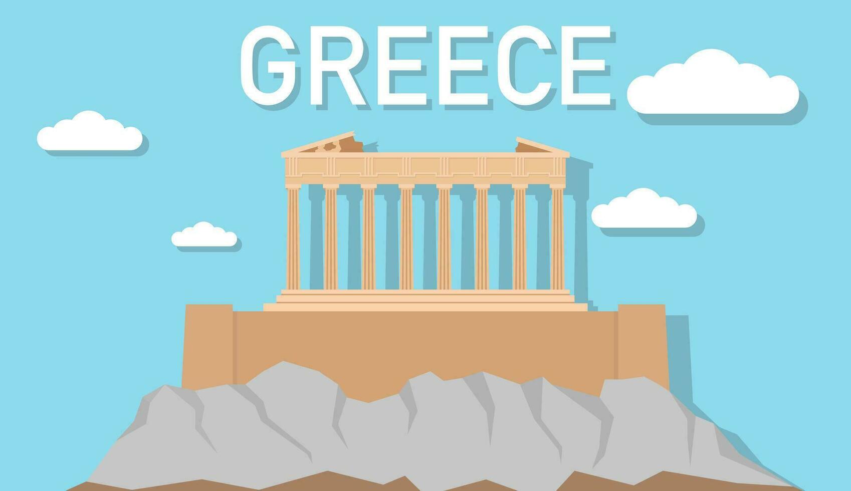 Acropolis of Athens Colorful flat cartoon landmarks Important tourist attractions of Europe, vector illustration.