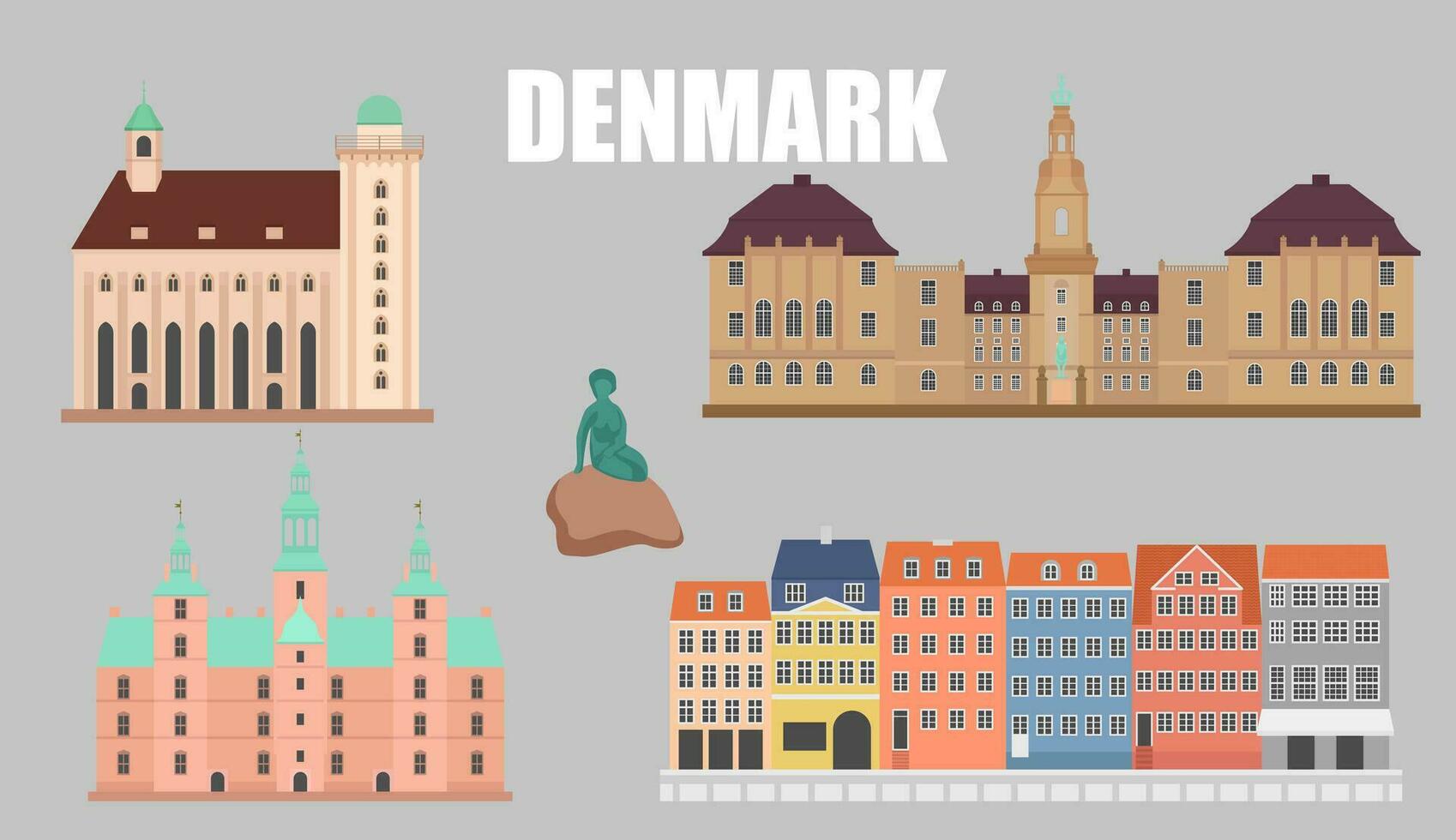 Architectural landmarks in Denmark Beautiful Architecture Vector Illustration