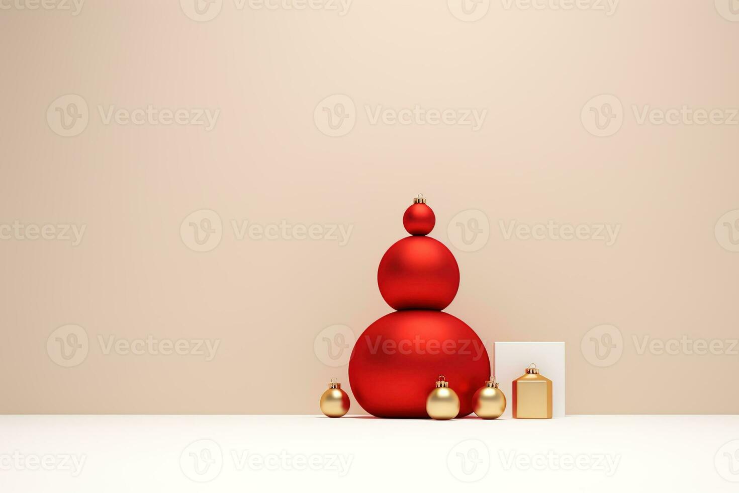 AI generated Christmas minimalist background, winter illustration with Christmas tree and toys balls, AI generated photo