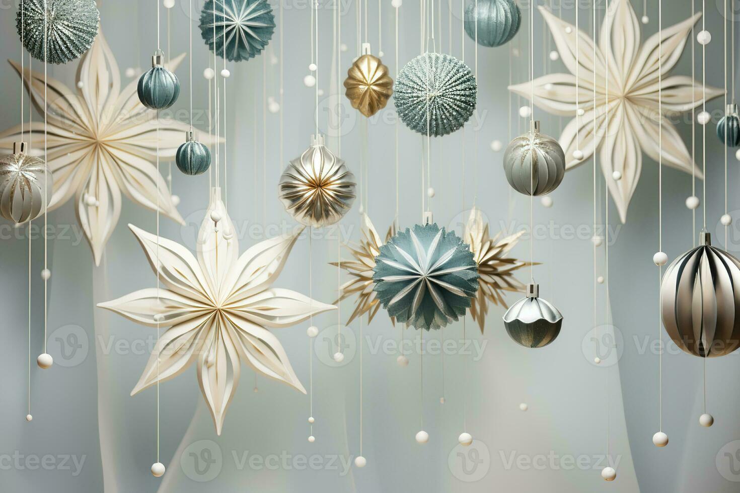 AI generated Christmas minimalist background, winter illustration with Christmas tree and toys balls, AI generated photo