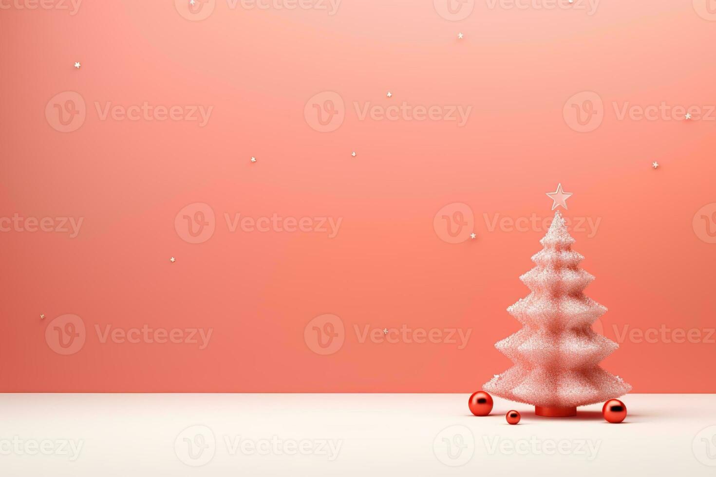 AI generated Christmas minimalist background, winter illustration with Christmas tree and toys balls, AI generated photo