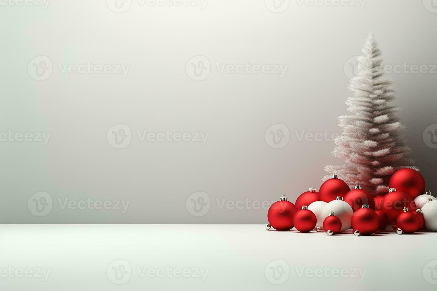 AI generated Christmas minimalist background, winter illustration with Christmas tree and toys balls, AI generated photo
