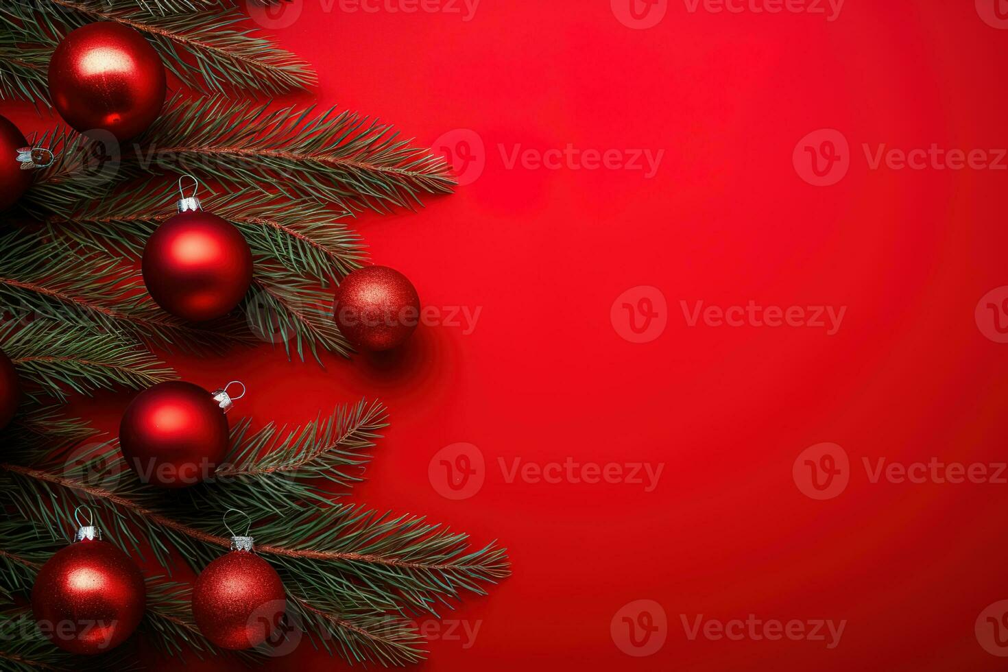 AI generated Christmas minimalist background, winter illustration with Christmas tree and toys balls, AI generated photo