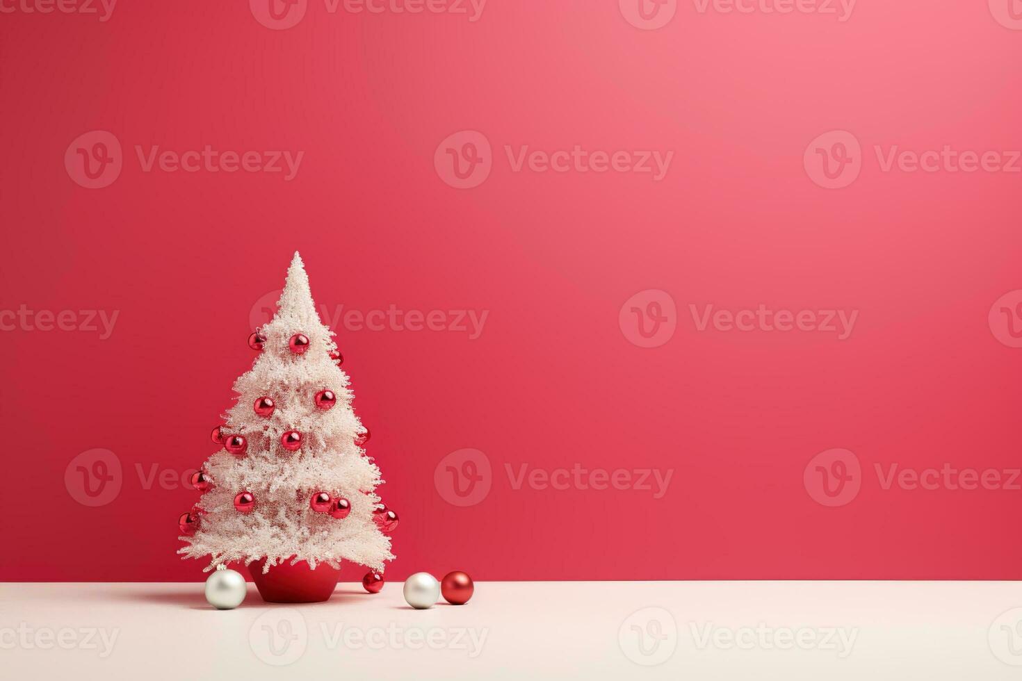 AI generated Christmas minimalist background, winter illustration with Christmas tree and toys balls, AI generated photo