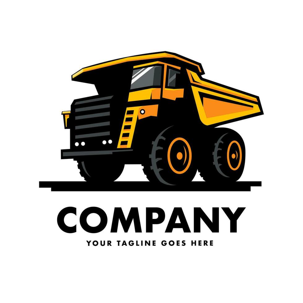 Mining truck, dump truck logo for construction company, mine, heavy equipment rental vector