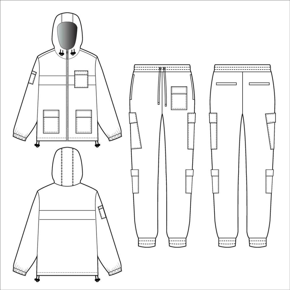 Tracksuit top and bottom flat sketch template vector