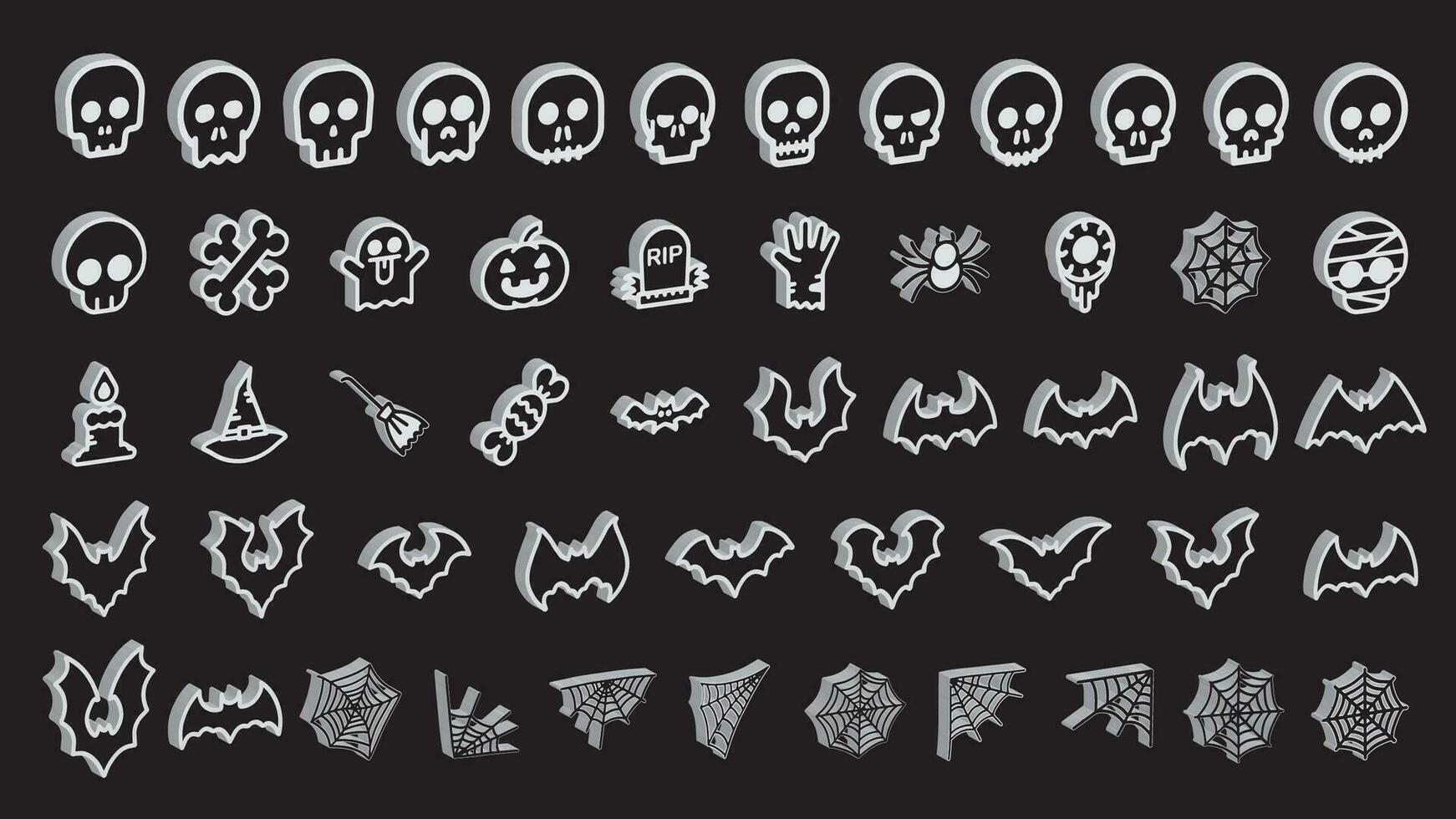 3d simple icon or silhouettes of halloween ghost on black background. Vector illustration editable.