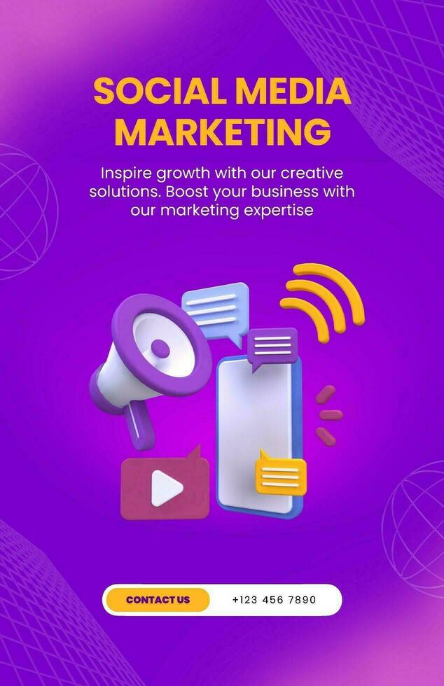 3d purple social media marketing poster templates