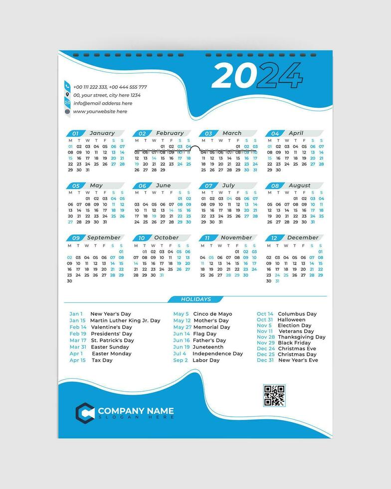 2024 Calendar, Calendar 2024, 2024, calendar design, wall calendar, wall calendar 2024, desk calendar, english calendar, holiday vector