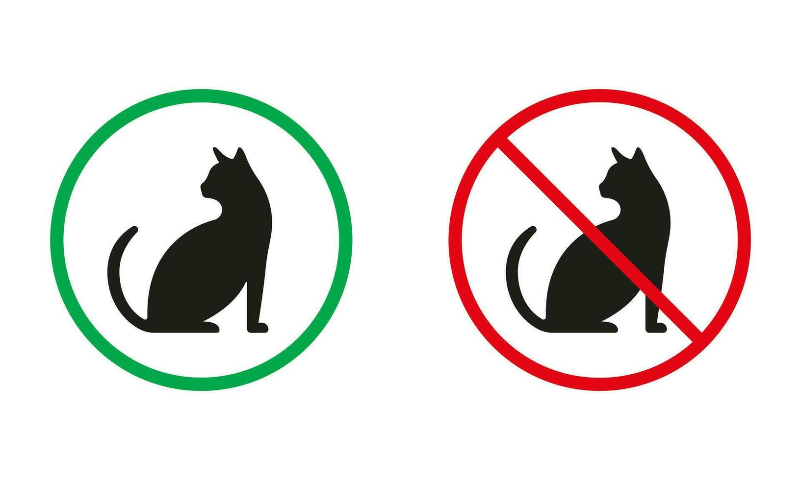 entrada con gato signo. gatito sentado silueta íconos colocar. mascota permitido, animal prohibido simbolos caminar con minino regla. aislado vector ilustración.