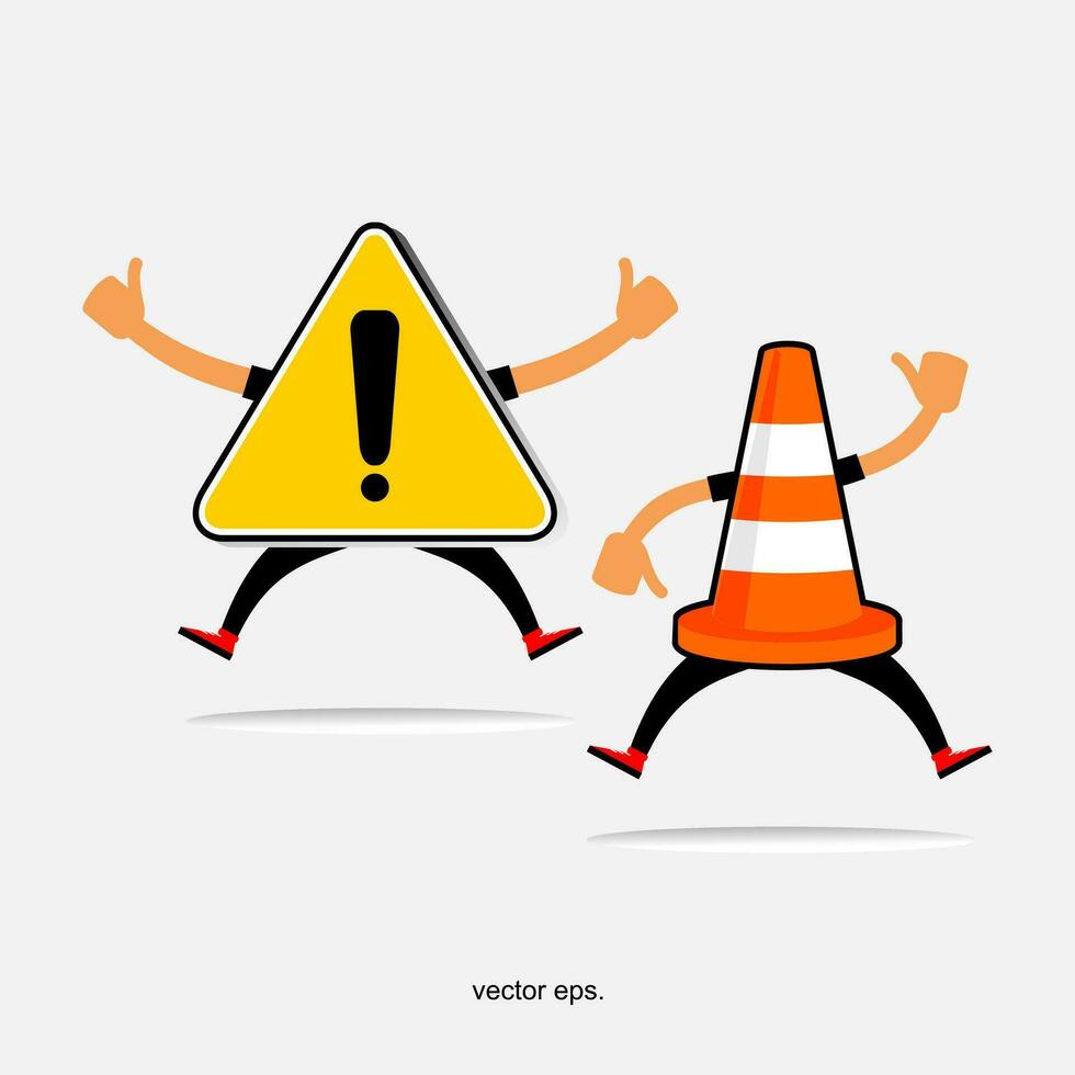 two people are jumping in front of a traffic cone vector