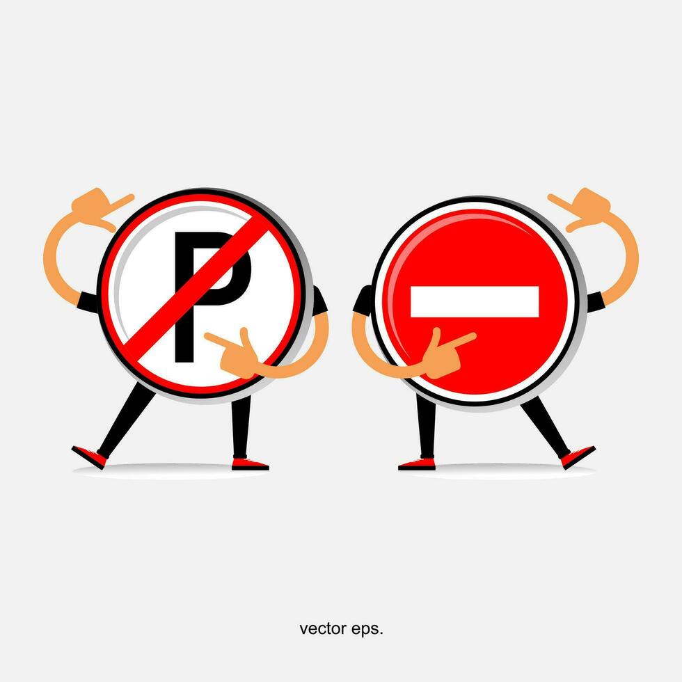 two cartoon characters holding up signs that say no parking vector
