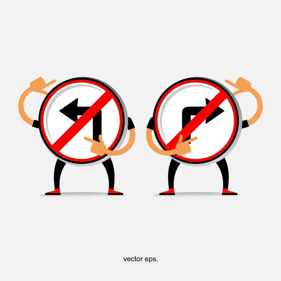 two cartoon characters holding up signs with no turn arrows vector