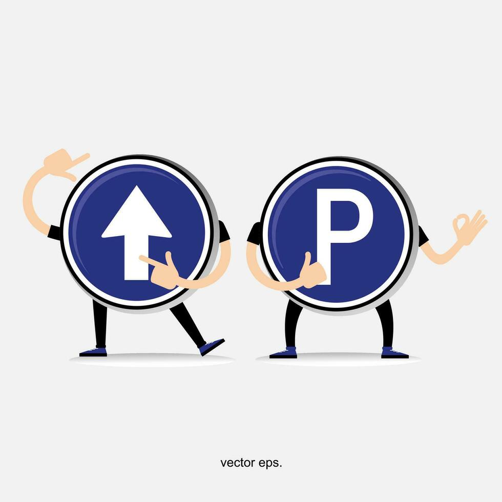two men pointing at a parking sign with an arrow pointing up vector