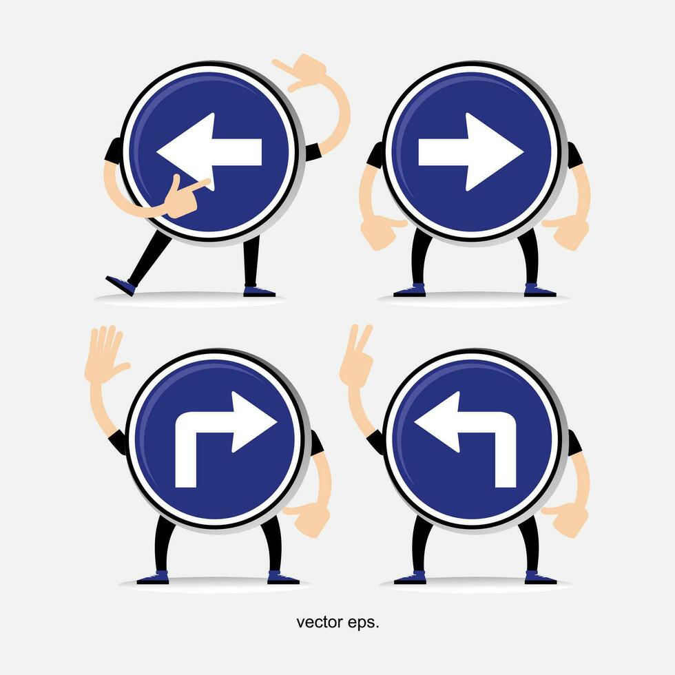 cartoon character with different directions on a road sign vector
