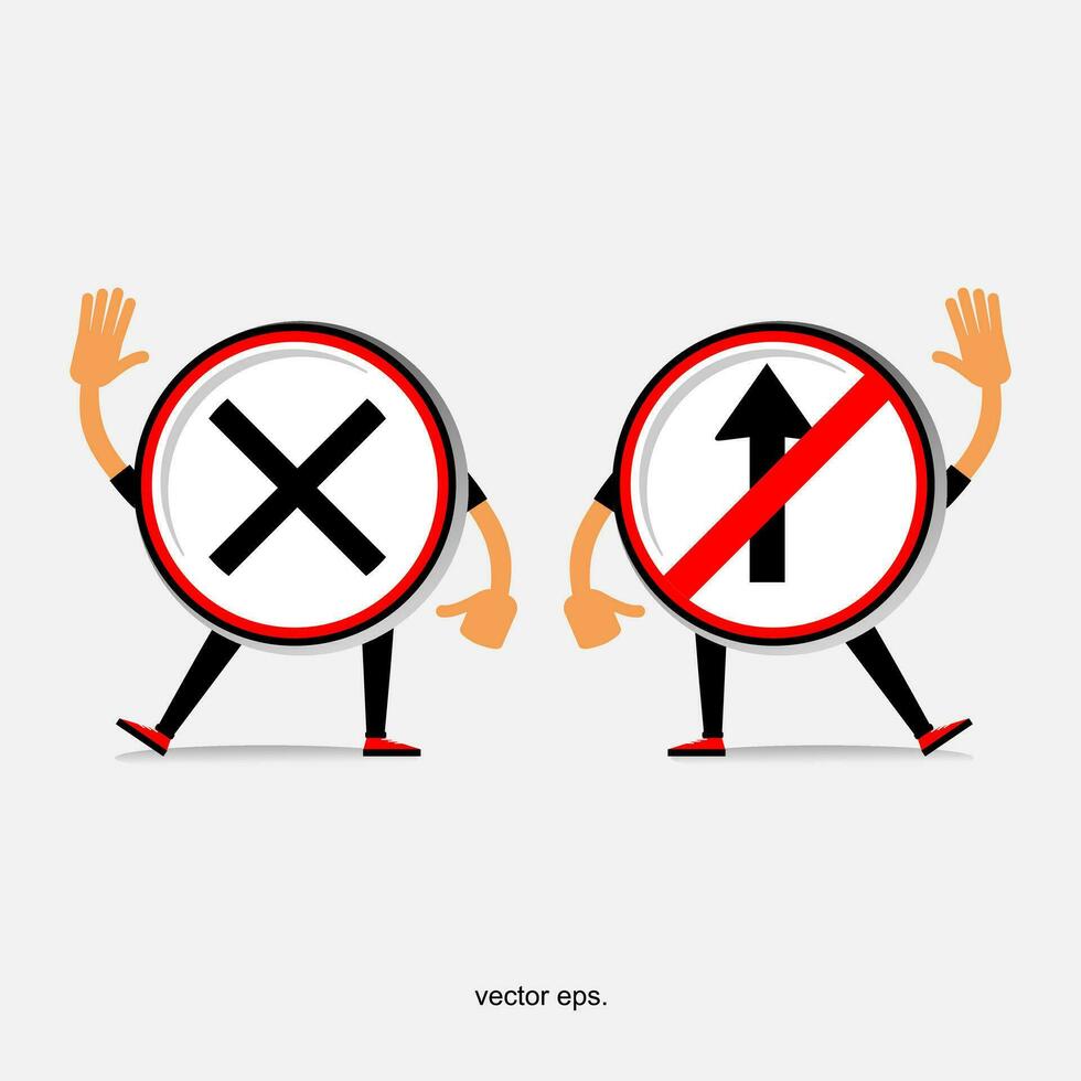 two people holding up signs with an arrow and a cross vector