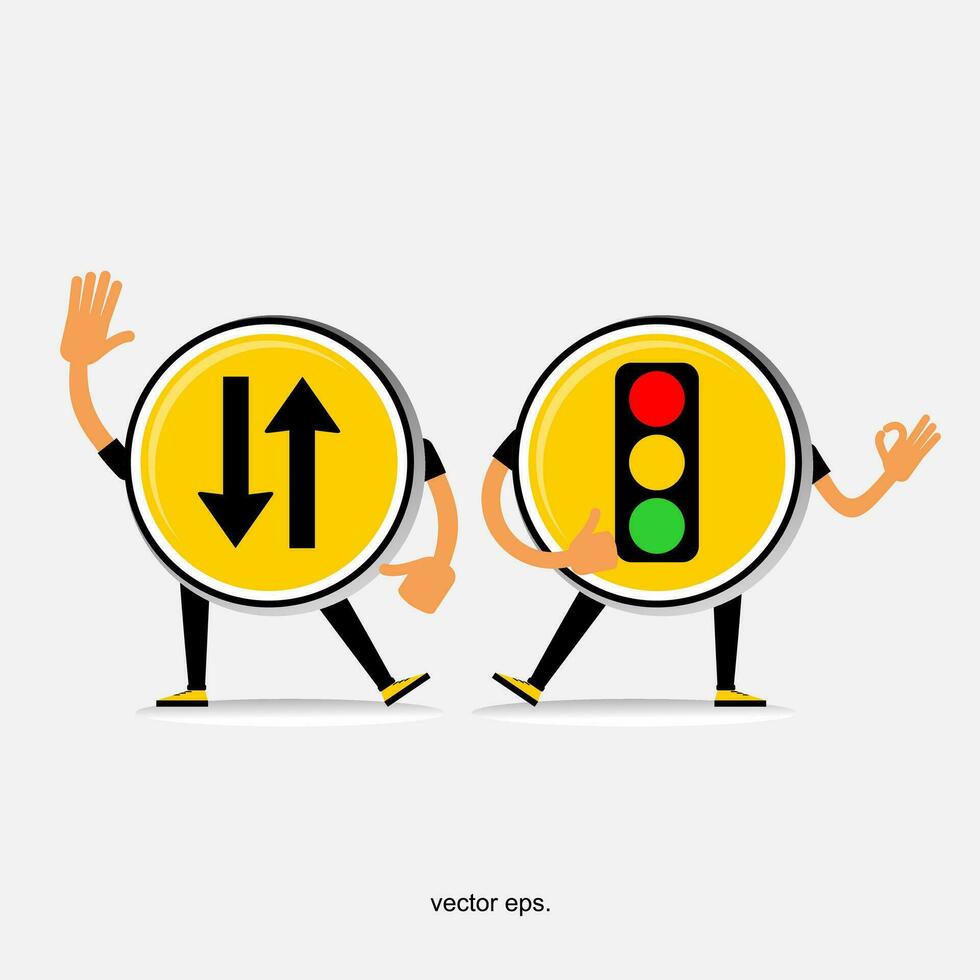 two men standing next to a traffic light and a stop sign vector