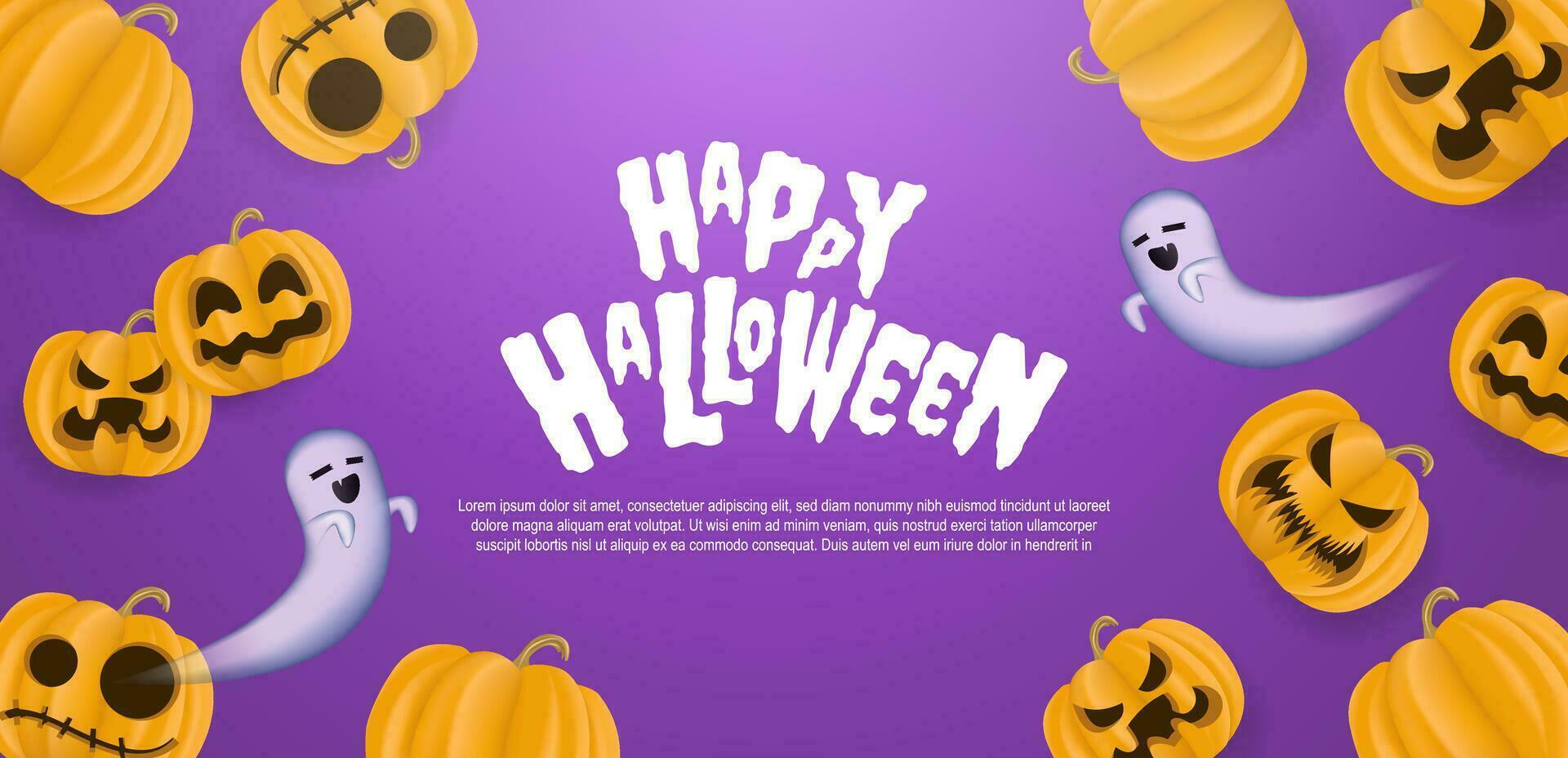 Happy halloween banner or party invitation background with orange pumpkin, ghost vector