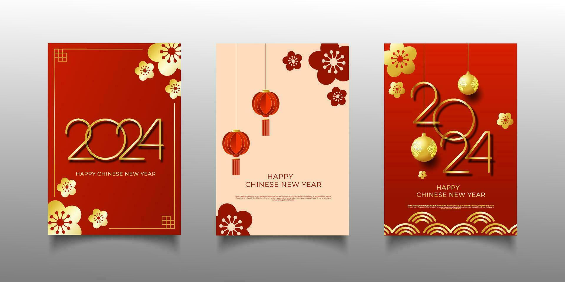 Happy chinese new year 2024 greeting card or poster design set background vector