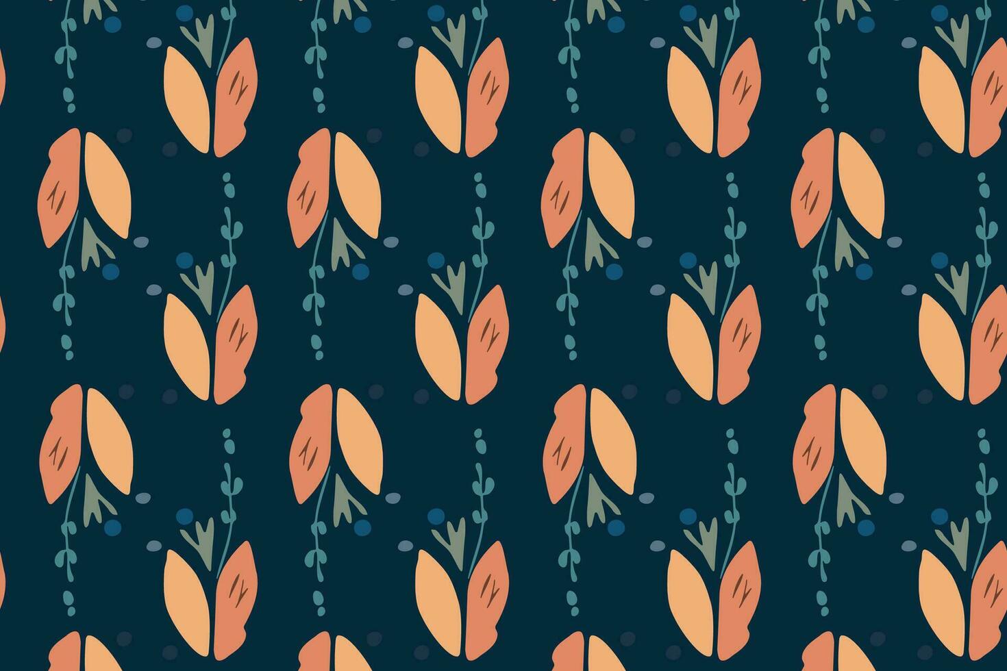 Natural hand drawn seamless pattern on dark blue vector