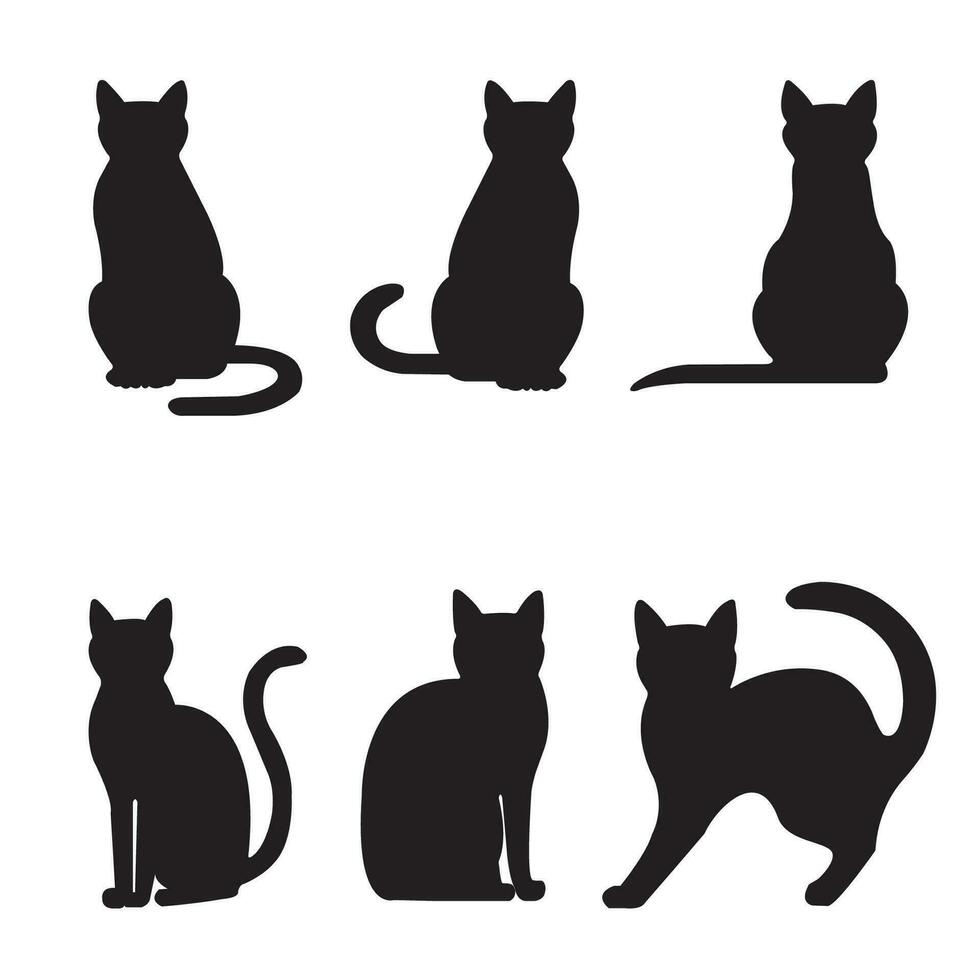 Cats different poses vector icon. Cat silhouettes symbol.