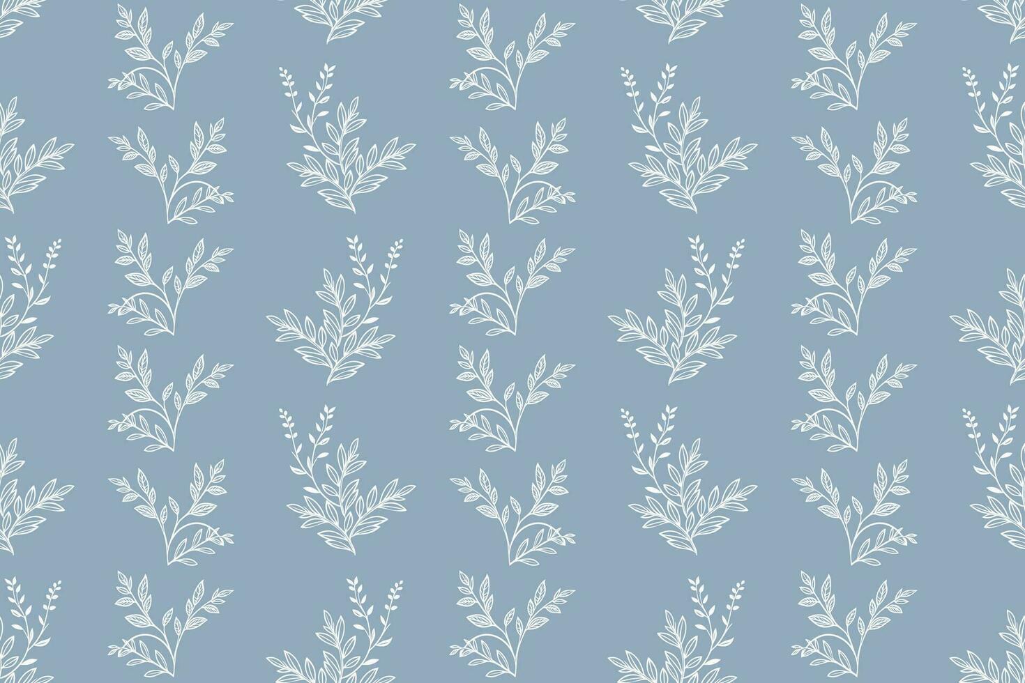 Abstract blue seamless pattern with leaves. Two-color vector floral pattern.