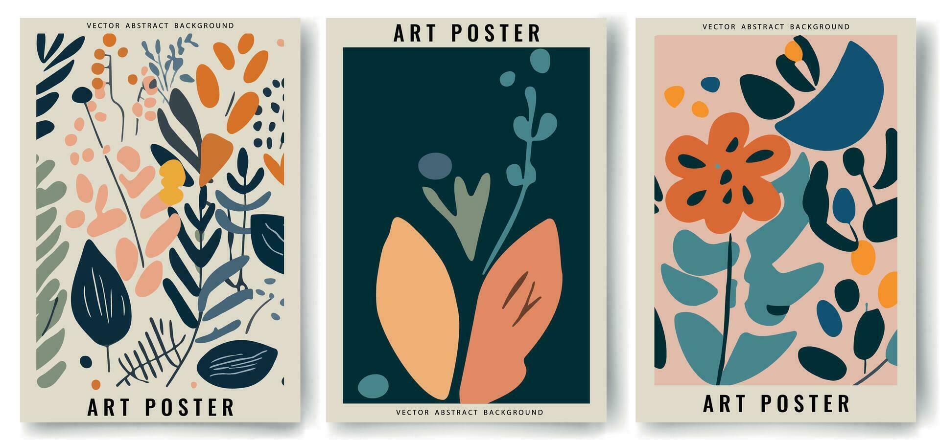 Natural hand drawn posters drawing with abstract shapes, strokes, flowers and leaves. Simple illustrated modern style. vector