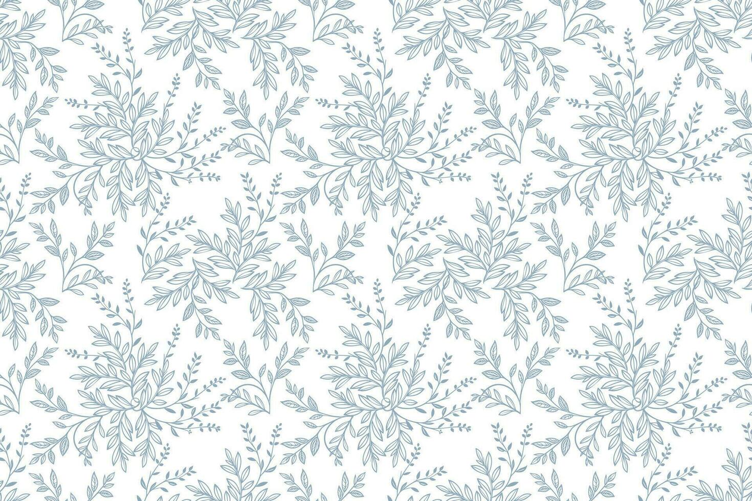 Abstract blue on white seamless pattern with leaves. Two-color vector floral pattern.